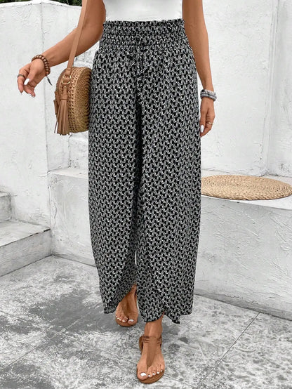 Women's Pants 2025 Summer New Fashion Floral Side Wide Leg Skirt Pants Calça Feminina Pantalon Mujer Pantaloni Lange Hosen