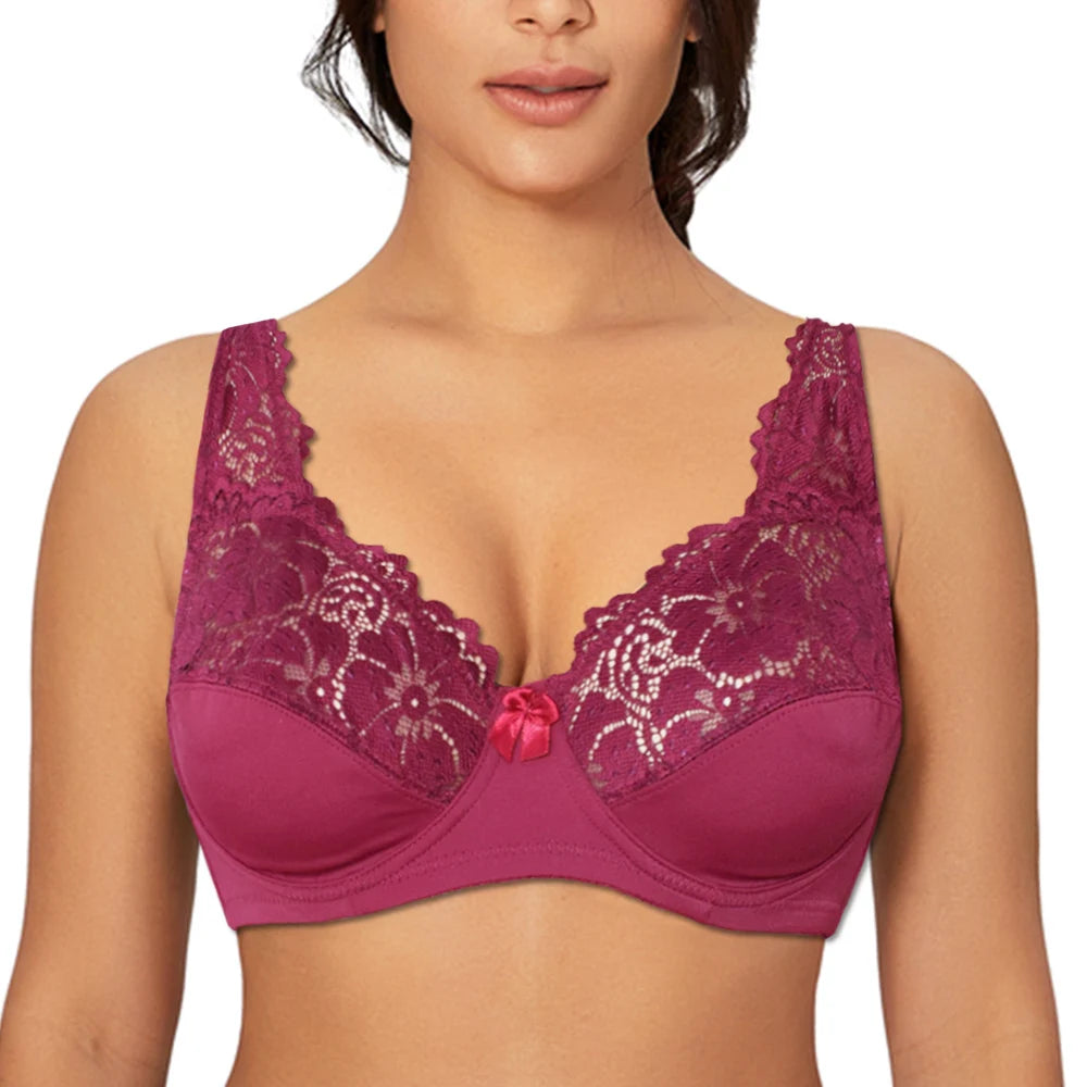 Bras For Womens Lingerie Top Female Lace Bra Underwire Plus Size Brassiere Perspective Sexy Underwear B C D DD E F Cup