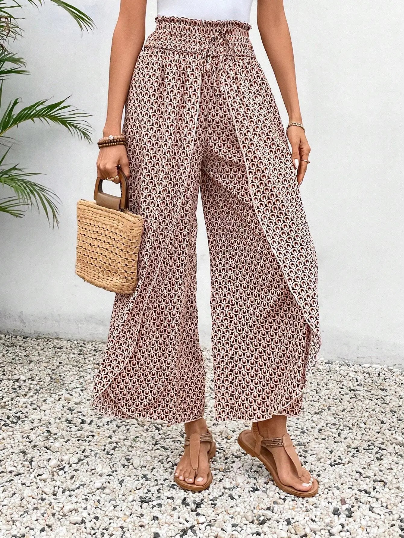 Women's Pants 2025 Summer New Fashion Floral Side Wide Leg Skirt Pants Calça Feminina Pantalon Mujer Pantaloni Lange Hosen