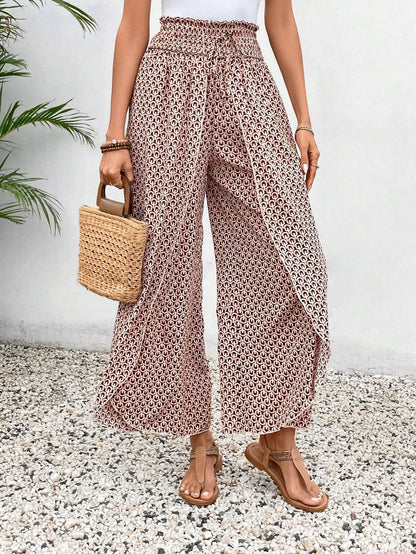 Women's Pants 2025 Summer New Fashion Floral Side Wide Leg Skirt Pants Calça Feminina Pantalon Mujer Pantaloni Lange Hosen