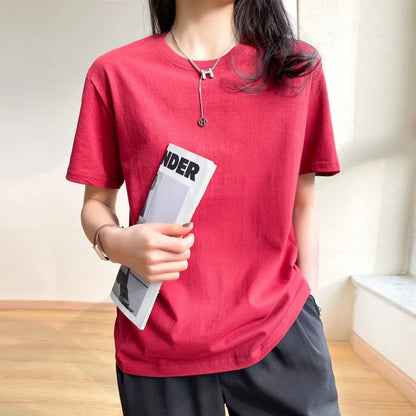 Women T-shirts 2025 Tops Solid Short Sleeve Loose O-neck  Cotton Casual Ladies Shirts Harajuku Korean Summer Woman Tshirts