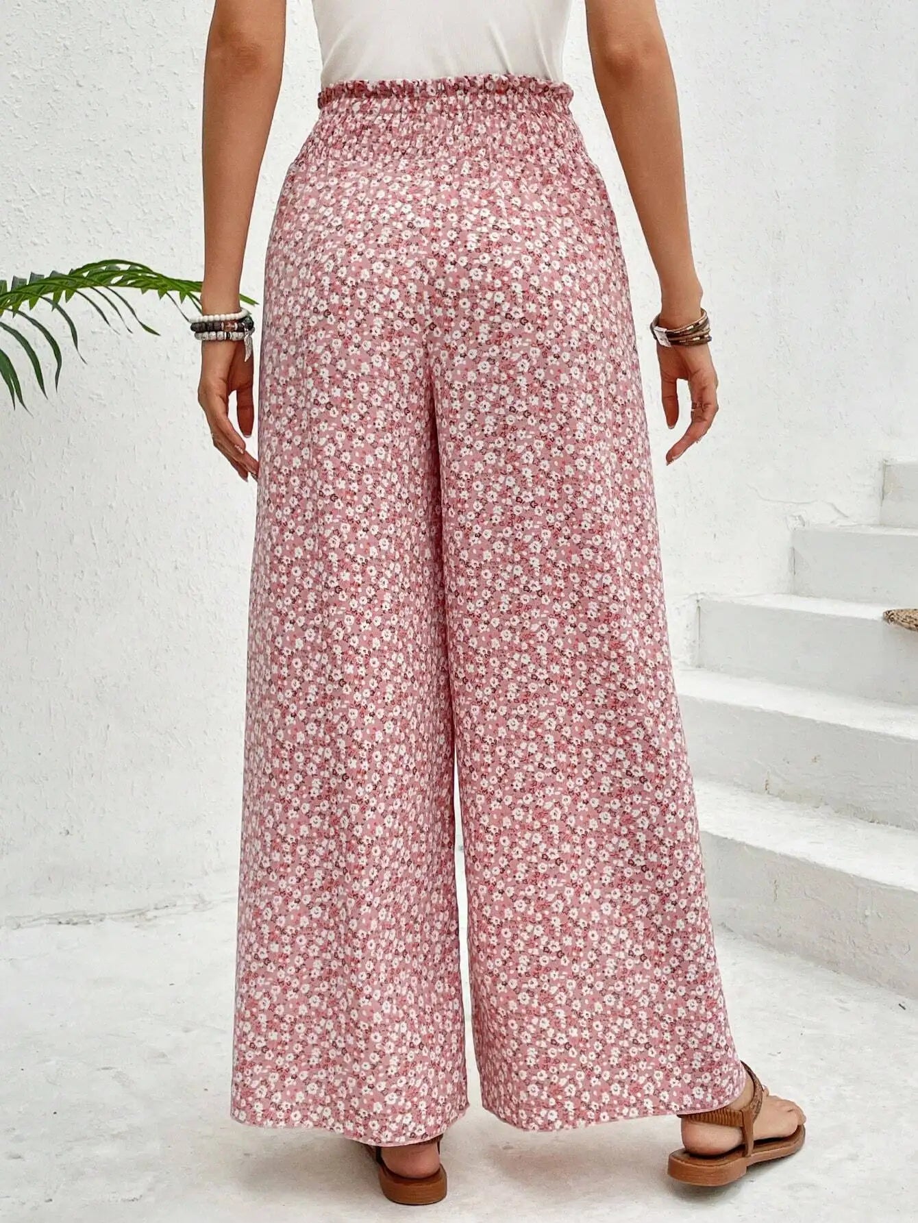 Women's Pants 2025 Summer New Fashion Floral Side Wide Leg Skirt Pants Calça Feminina Pantalon Mujer Pantaloni Lange Hosen