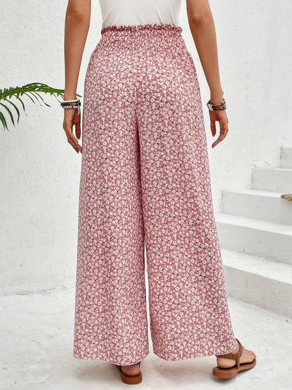 Women's Pants 2025 Summer New Fashion Floral Side Wide Leg Skirt Pants Calça Feminina Pantalon Mujer Pantaloni Lange Hosen