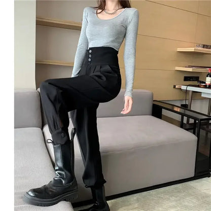 Pants Women Trendy Harem Full Length Trousers Solid High Waist Leisure All-match Newest Popular Classic Daily Vintage Streetwear