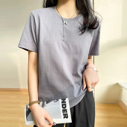 Women T-shirts 2025 Tops Solid Short Sleeve Loose O-neck  Cotton Casual Ladies Shirts Harajuku Korean Summer Woman Tshirts