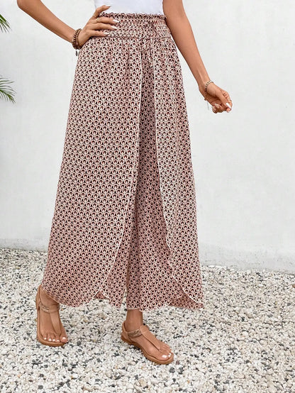 Women's Pants 2025 Summer New Fashion Floral Side Wide Leg Skirt Pants Calça Feminina Pantalon Mujer Pantaloni Lange Hosen