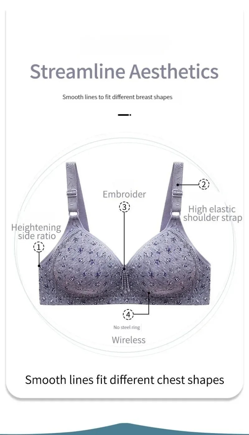 Bras for Women Comfortable Breathable Tops No Steel Ring Printed Bra Push Up Bra Gathering Large Size CD Cup Lingerie Brassiere