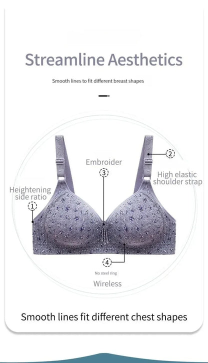 Bras for Women Comfortable Breathable Tops No Steel Ring Printed Bra Push Up Bra Gathering Large Size CD Cup Lingerie Brassiere