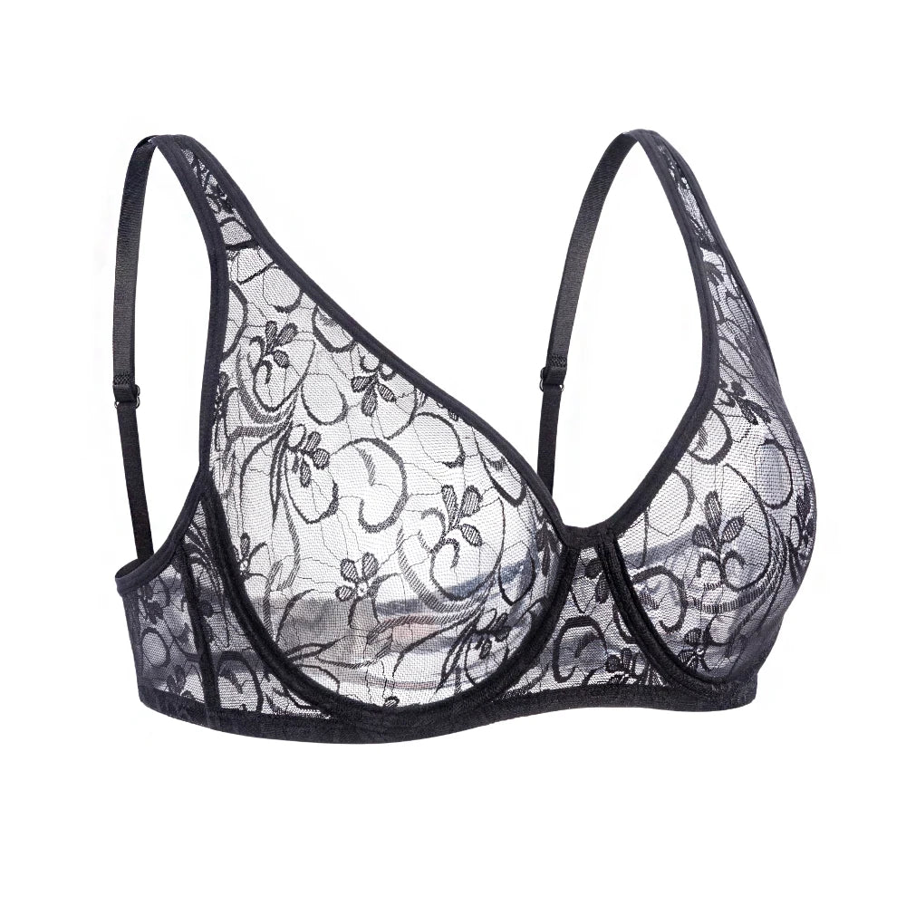 Bras For Womens Black Lace Sheer Bralette Bra Underwired Underwear Floral Homosexual Sexy Lingerie Brassiere A B C D DD Cup