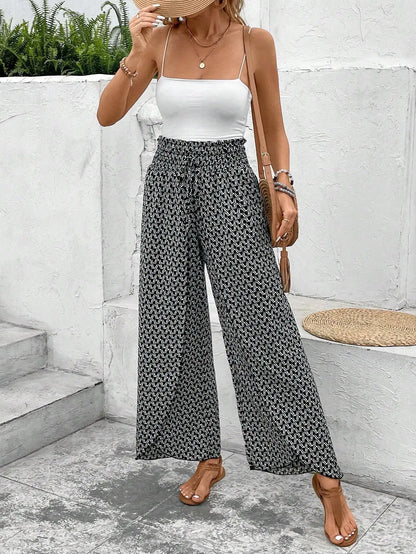 Women's Pants 2025 Summer New Fashion Floral Side Wide Leg Skirt Pants Calça Feminina Pantalon Mujer Pantaloni Lange Hosen