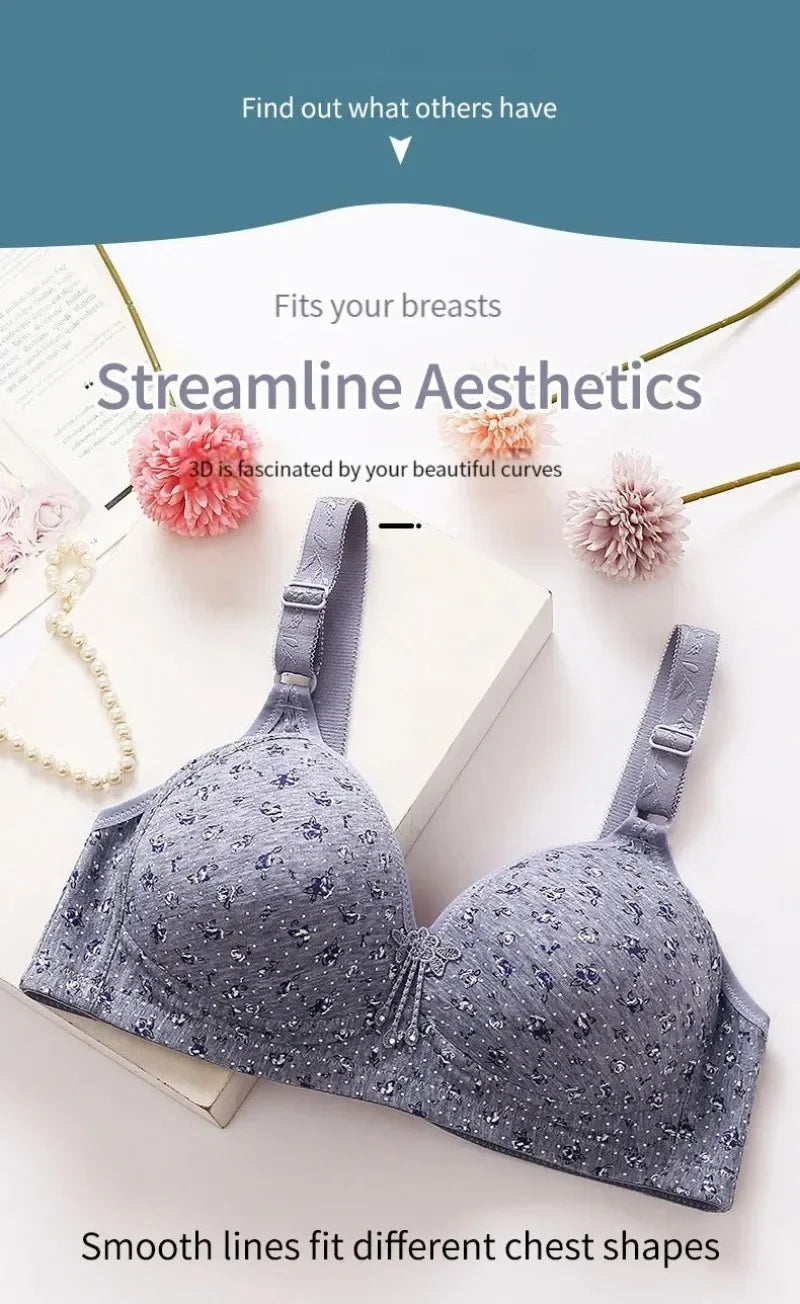 Bras for Women Comfortable Breathable Tops No Steel Ring Printed Bra Push Up Bra Gathering Large Size CD Cup Lingerie Brassiere