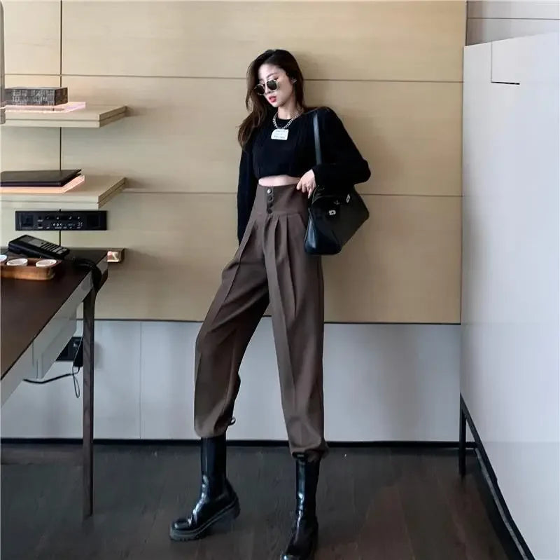 Pants Women Trendy Harem Full Length Trousers Solid High Waist Leisure All-match Newest Popular Classic Daily Vintage Streetwear