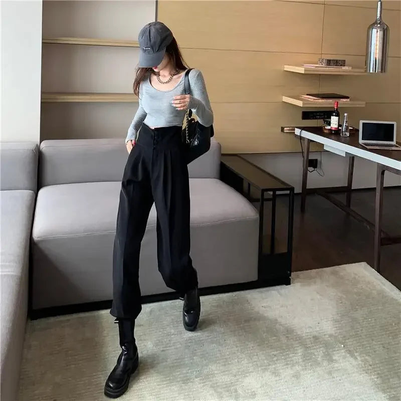 Pants Women Trendy Harem Full Length Trousers Solid High Waist Leisure All-match Newest Popular Classic Daily Vintage Streetwear