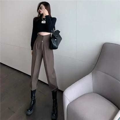 Pants Women Trendy Harem Full Length Trousers Solid High Waist Leisure All-match Newest Popular Classic Daily Vintage Streetwear