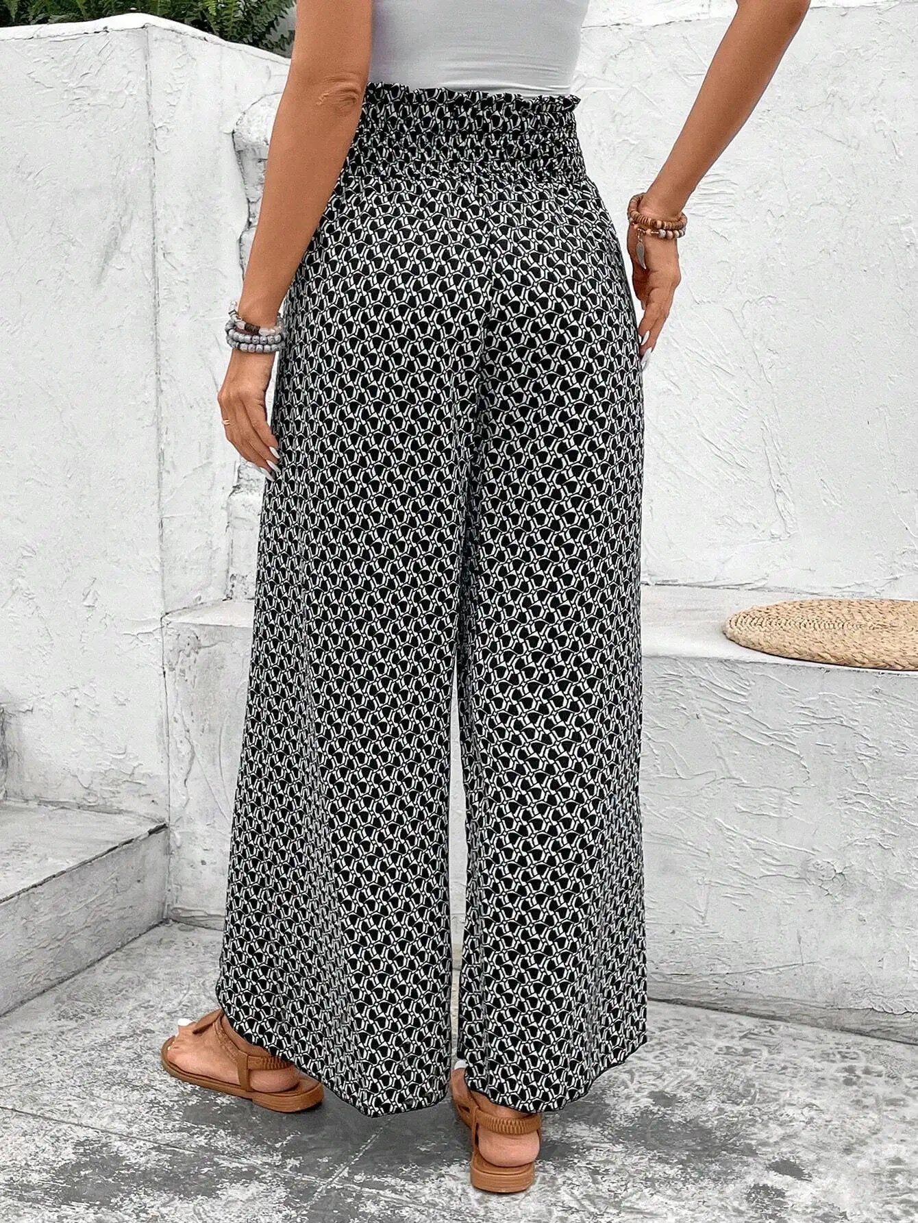 Women's Pants 2025 Summer New Fashion Floral Side Wide Leg Skirt Pants Calça Feminina Pantalon Mujer Pantaloni Lange Hosen