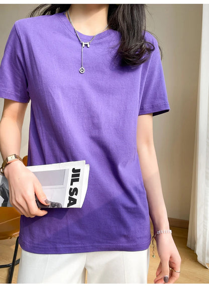 Women T-shirts 2025 Tops Solid Short Sleeve Loose O-neck  Cotton Casual Ladies Shirts Harajuku Korean Summer Woman Tshirts