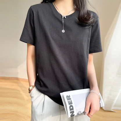 Women T-shirts 2025 Tops Solid Short Sleeve Loose O-neck  Cotton Casual Ladies Shirts Harajuku Korean Summer Woman Tshirts