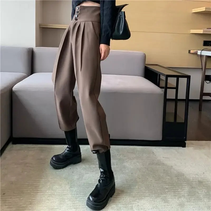 Pants Women Trendy Harem Full Length Trousers Solid High Waist Leisure All-match Newest Popular Classic Daily Vintage Streetwear