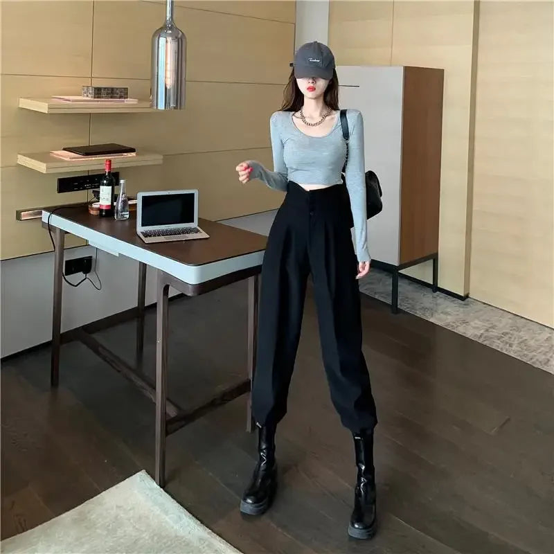 Pants Women Trendy Harem Full Length Trousers Solid High Waist Leisure All-match Newest Popular Classic Daily Vintage Streetwear