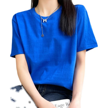 Women T-shirts 2025 Tops Solid Short Sleeve Loose O-neck  Cotton Casual Ladies Shirts Harajuku Korean Summer Woman Tshirts