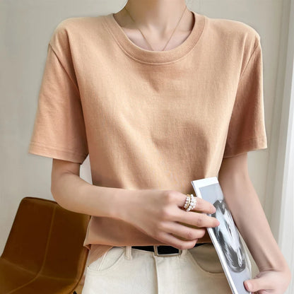 Women T-shirts 2025 Tops Solid Short Sleeve Loose O-neck  Cotton Casual Ladies Shirts Harajuku Korean Summer Woman Tshirts