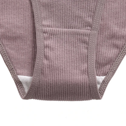 FINETOO 4Pcs Cotton Striped Underwear Women's Panties Letter Belt Briefs Ladies Low Waist Lingerie Solid Breathable Underpants