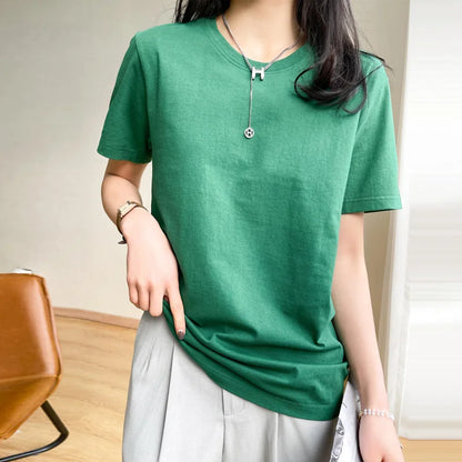 Women T-shirts 2025 Tops Solid Short Sleeve Loose O-neck  Cotton Casual Ladies Shirts Harajuku Korean Summer Woman Tshirts