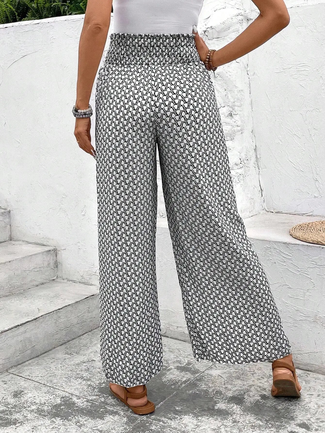 Women's Pants 2025 Summer New Fashion Floral Side Wide Leg Skirt Pants Calça Feminina Pantalon Mujer Pantaloni Lange Hosen
