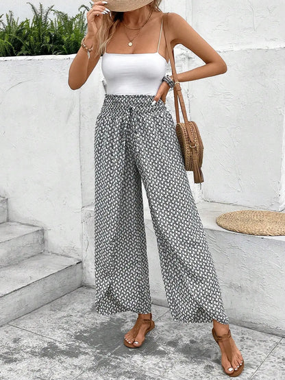 Women's Pants 2025 Summer New Fashion Floral Side Wide Leg Skirt Pants Calça Feminina Pantalon Mujer Pantaloni Lange Hosen