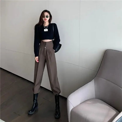 Pants Women Trendy Harem Full Length Trousers Solid High Waist Leisure All-match Newest Popular Classic Daily Vintage Streetwear