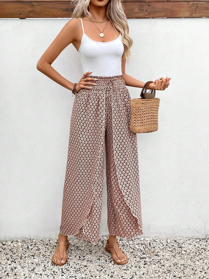 Women's Pants 2025 Summer New Fashion Floral Side Wide Leg Skirt Pants Calça Feminina Pantalon Mujer Pantaloni Lange Hosen