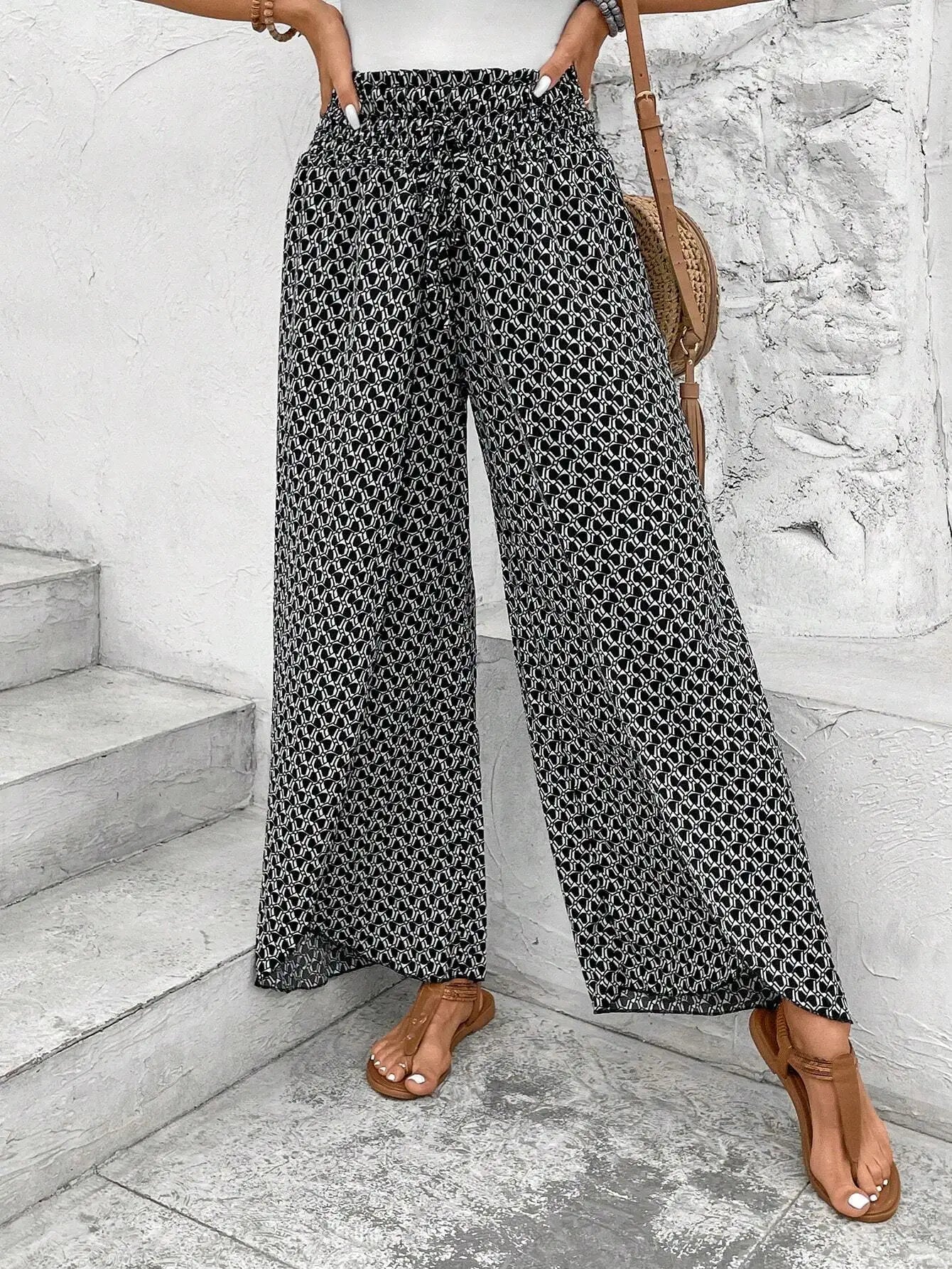 Women's Pants 2025 Summer New Fashion Floral Side Wide Leg Skirt Pants Calça Feminina Pantalon Mujer Pantaloni Lange Hosen