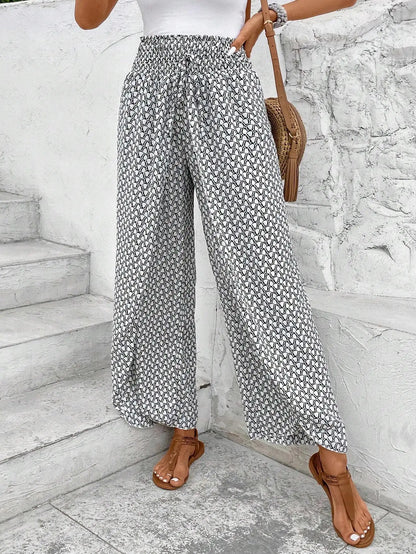 Women's Pants 2025 Summer New Fashion Floral Side Wide Leg Skirt Pants Calça Feminina Pantalon Mujer Pantaloni Lange Hosen