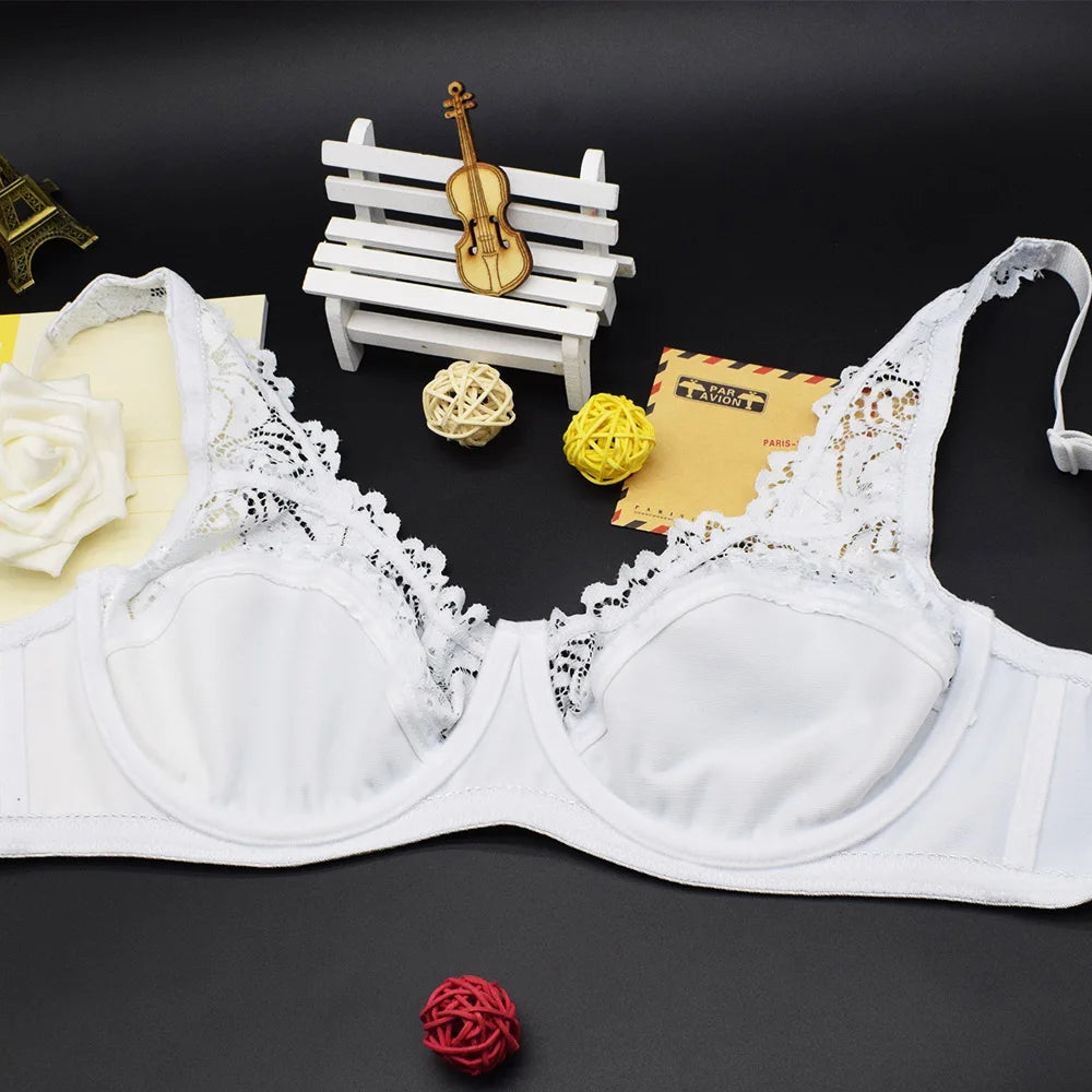Bras For Womens Lingerie Top Female Lace Bra Underwire Plus Size Brassiere Perspective Sexy Underwear B C D DD E F Cup