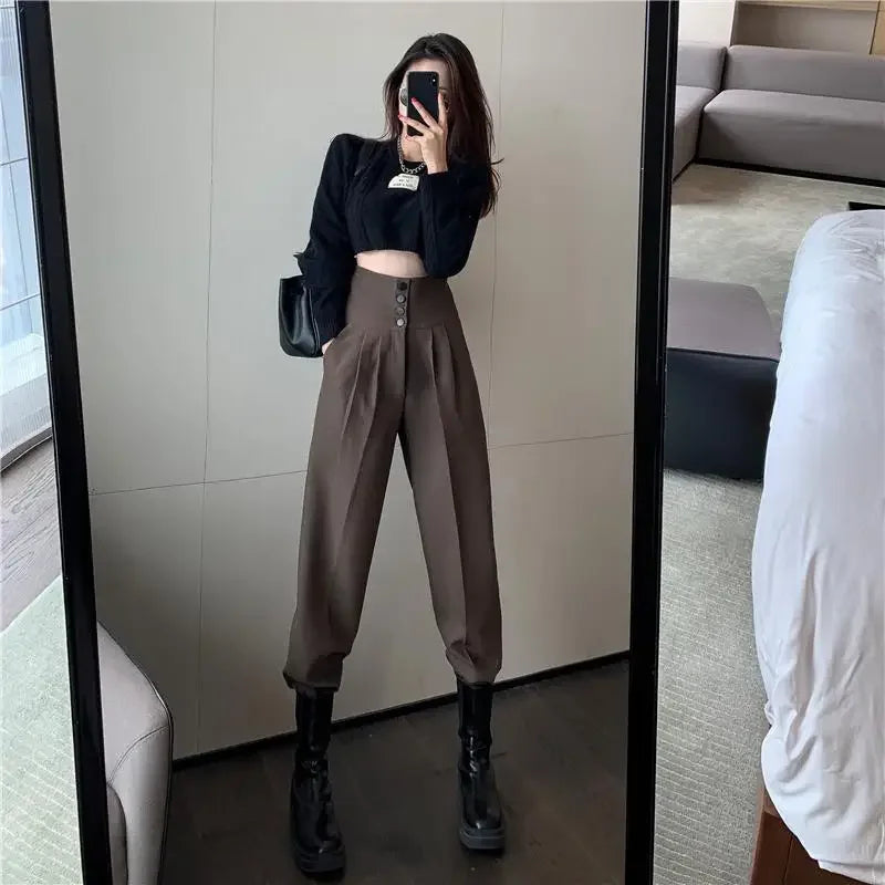 Pants Women Trendy Harem Full Length Trousers Solid High Waist Leisure All-match Newest Popular Classic Daily Vintage Streetwear