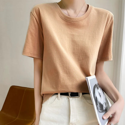 Women T-shirts 2025 Tops Solid Short Sleeve Loose O-neck  Cotton Casual Ladies Shirts Harajuku Korean Summer Woman Tshirts