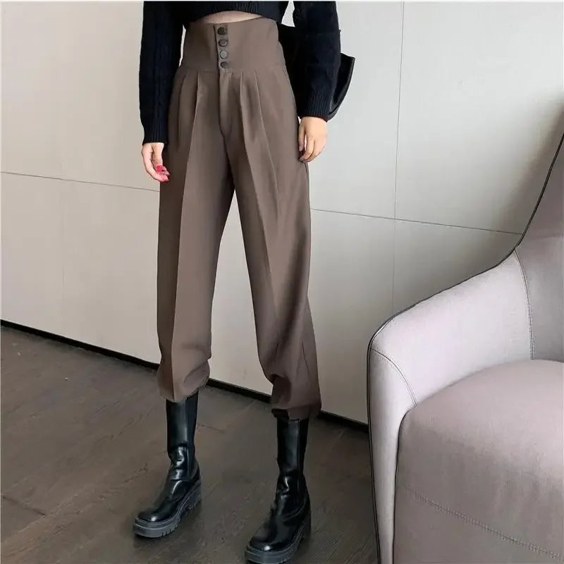 Pants Women Trendy Harem Full Length Trousers Solid High Waist Leisure All-match Newest Popular Classic Daily Vintage Streetwear