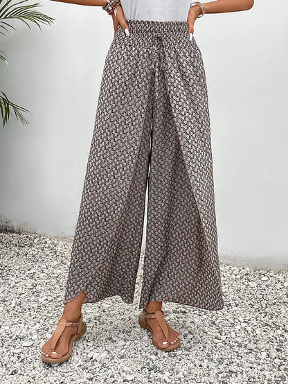 Women's Pants 2025 Summer New Fashion Floral Side Wide Leg Skirt Pants Calça Feminina Pantalon Mujer Pantaloni Lange Hosen