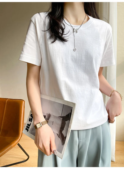 Women T-shirts 2025 Tops Solid Short Sleeve Loose O-neck  Cotton Casual Ladies Shirts Harajuku Korean Summer Woman Tshirts