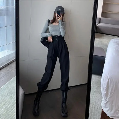 Pants Women Trendy Harem Full Length Trousers Solid High Waist Leisure All-match Newest Popular Classic Daily Vintage Streetwear