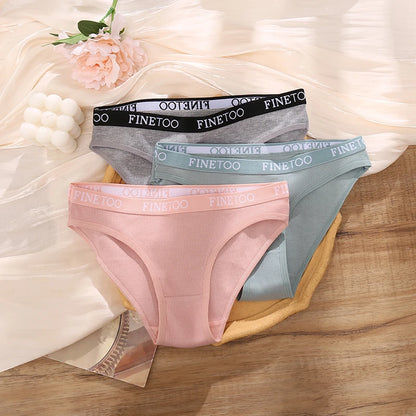 FINETOO 4Pcs Cotton Striped Underwear Women's Panties Letter Belt Briefs Ladies Low Waist Lingerie Solid Breathable Underpants